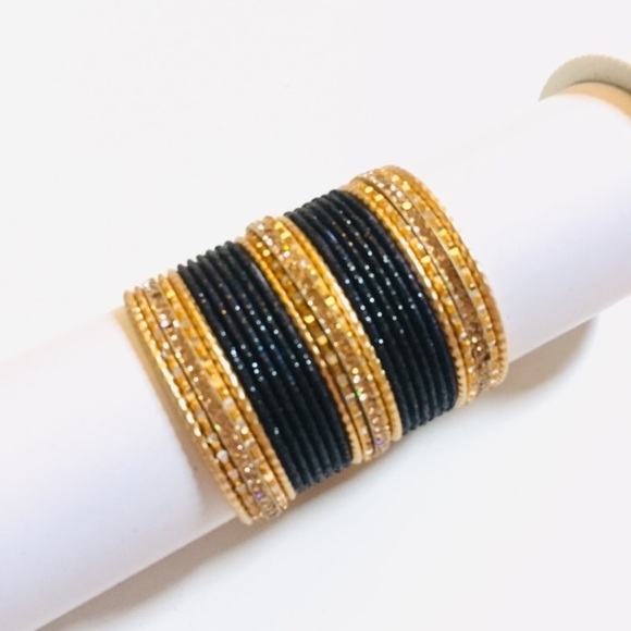 Black & Gold Indian Pakistani bangles Festive Bangle Bracelets - Picture 4 of 6